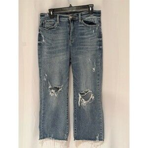 Judy Blue Jeans Womens Size M Blue High Rise Distressed Straight Crop